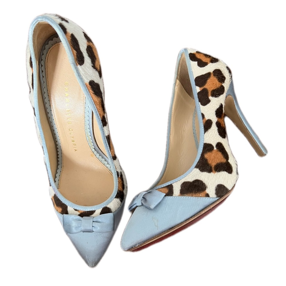 CHARLOTTE OLYMPIA LEOPARD AND PERIWINKLE PLATFORM HEELS